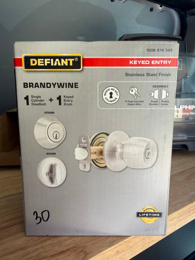 Defiant Brandywine Single Cylinder Keyed Entry Project Pack. 